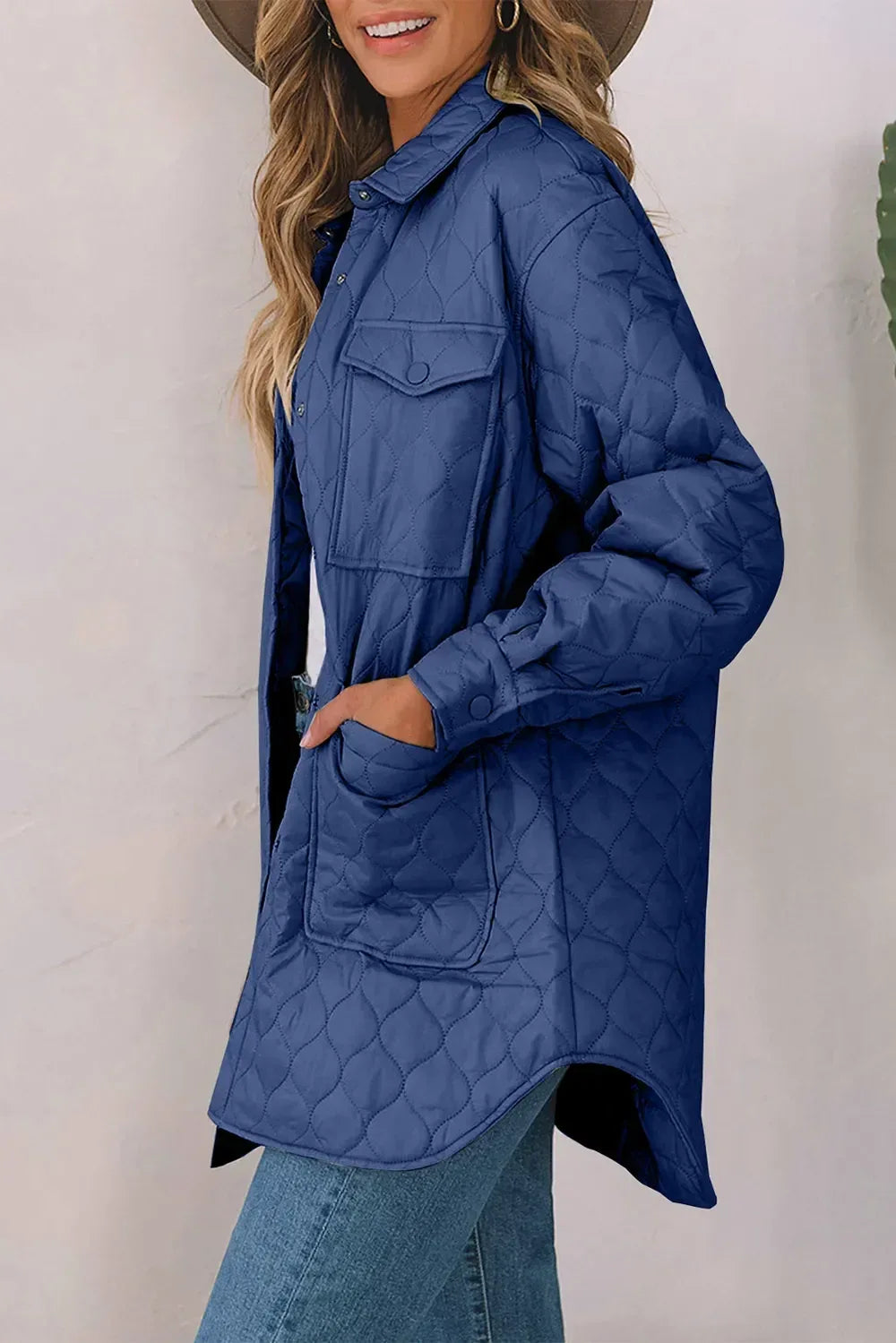 Snap Down Collared Winter Coat - DAVERRI FASHIONS