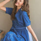 ADORA Tiered Button Down Tie Waist Short Sleeve Denim Dress - DAVERRI FASHIONS