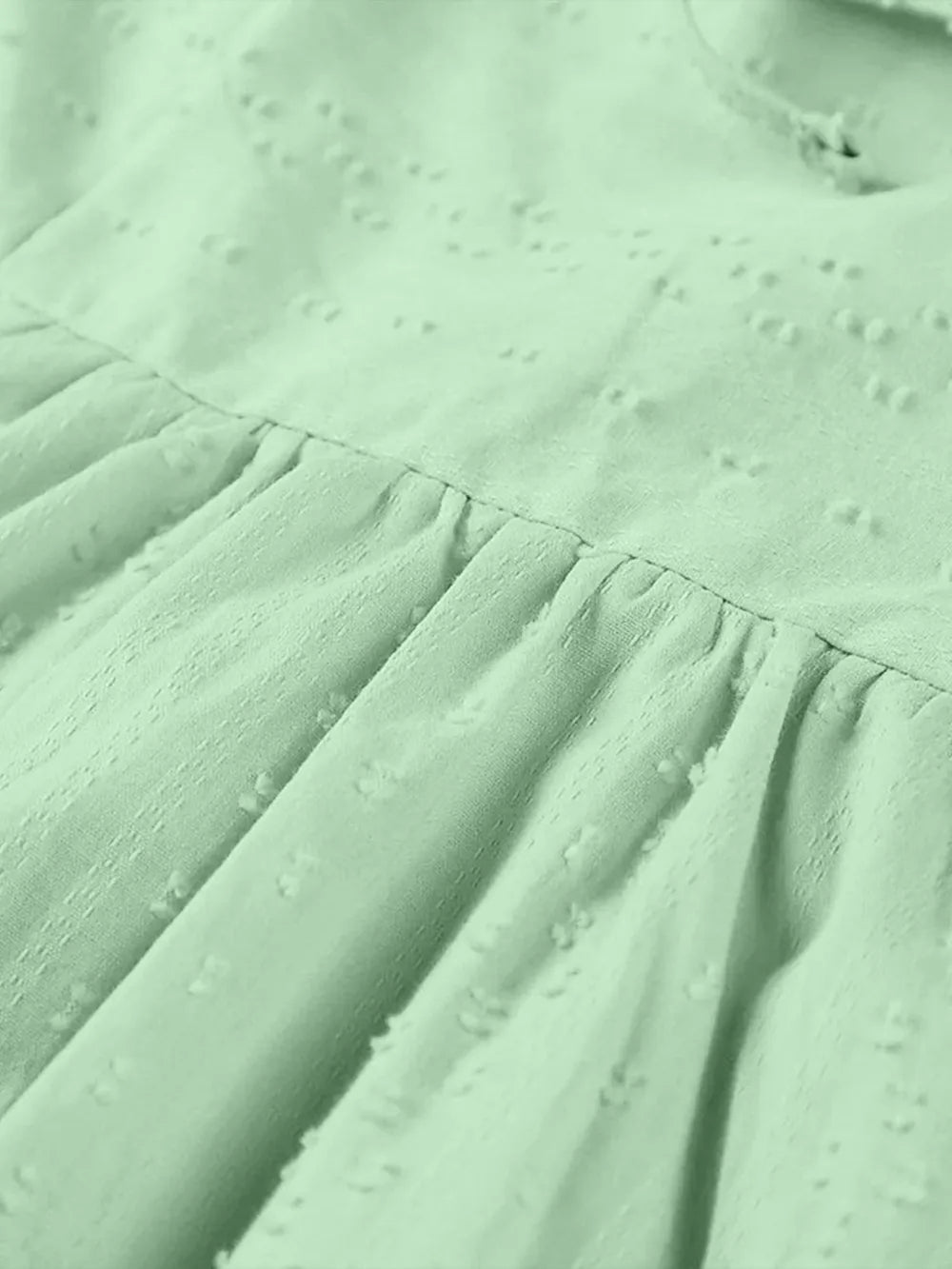 Full size tied three-quarter sleeve mini dress in mint green eyelet embroidery