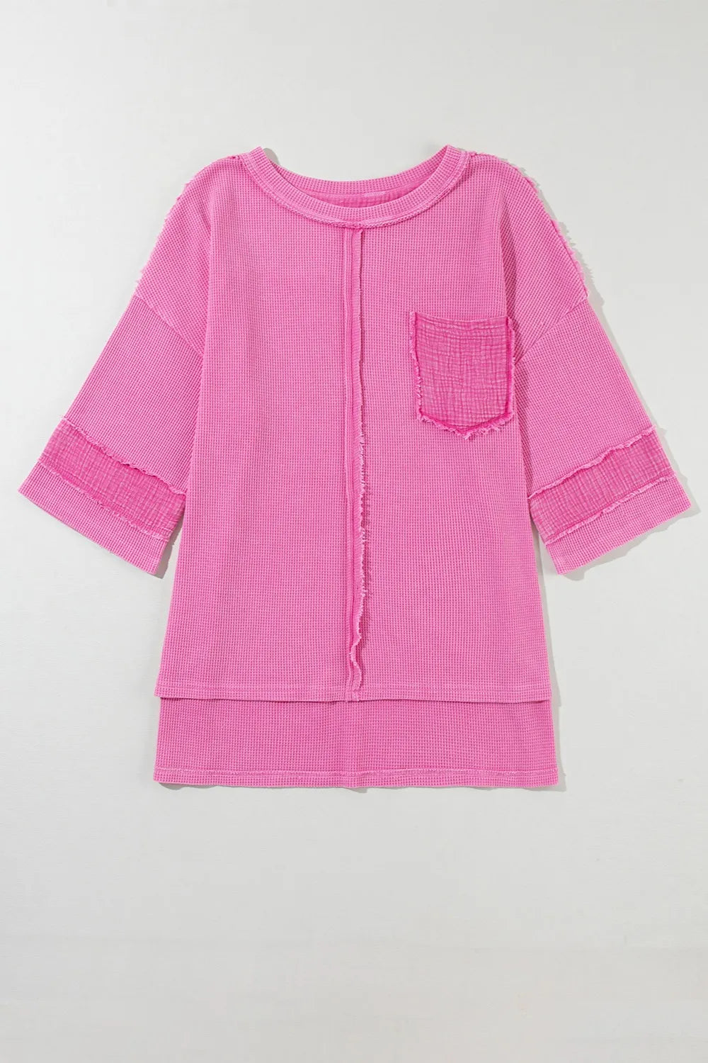 Pocketed Round Neck Three-Quarter Sleeve T-Shirt | Tops Daverri Fashions
