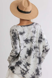 Umgee Full Size Tie Dye Round Neck Ribbed Button Front Top Plus Size | Tops Daverri Fashions