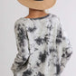 Umgee Full Size Tie Dye Round Neck Ribbed Button Front Top Plus Size