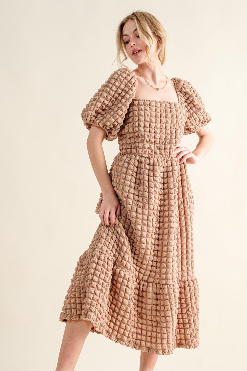 Latte And The Why Full Size Square Neck Puff Sleeve Dress | Daverri Fashions