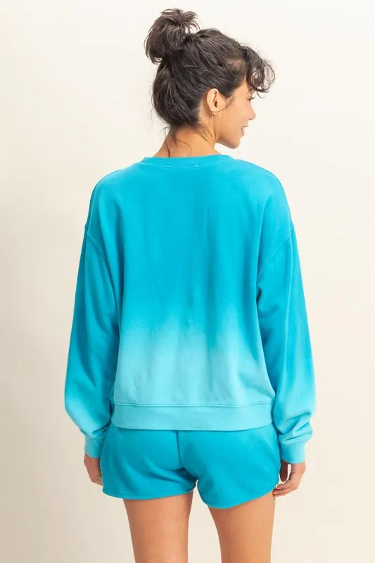 HYFVE Aqua Blue Dip Dye Long Sleeve Sweatshirt Sweatshirts