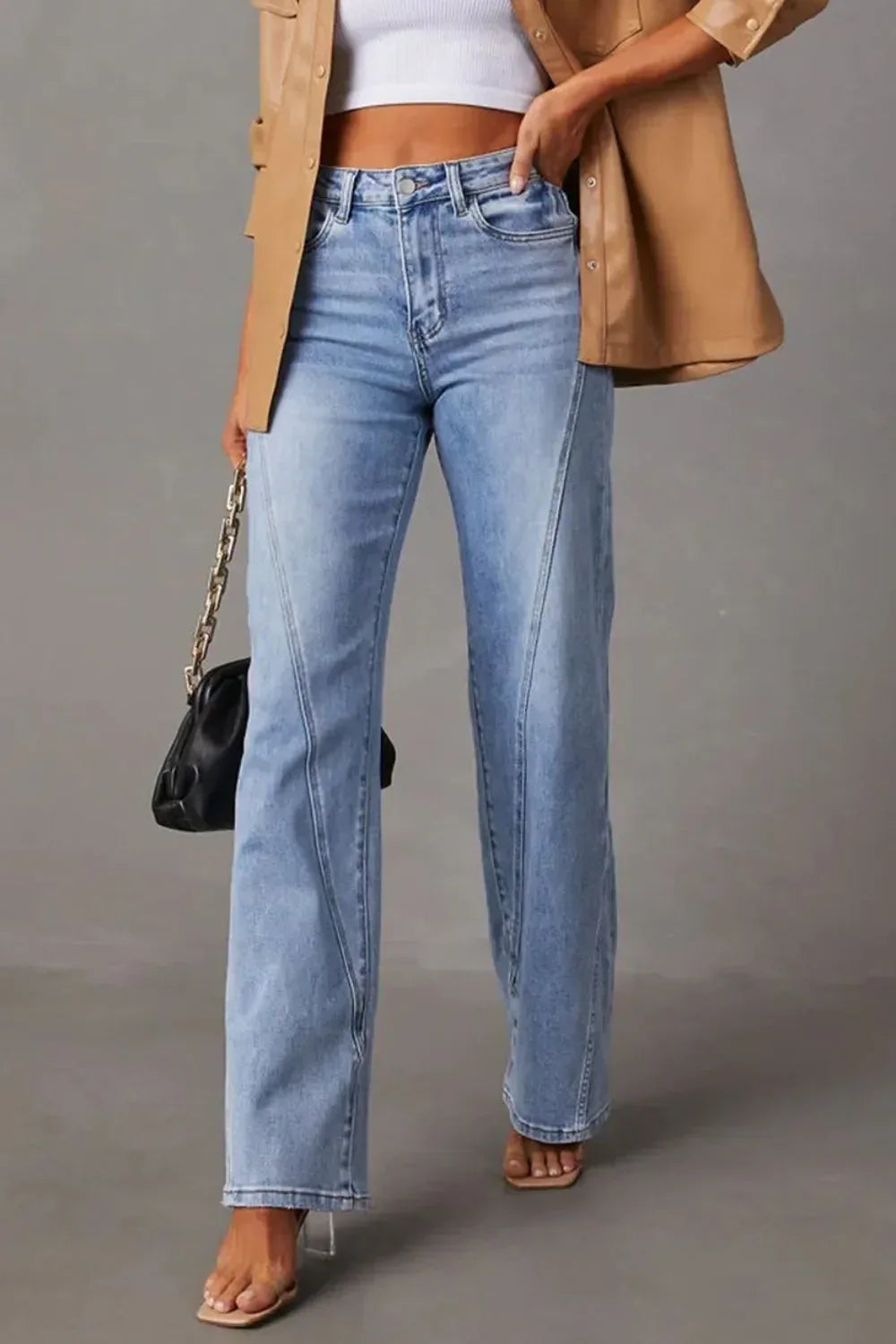 High Waist Straight Jeans with Pockets - DAVERRI FASHIONS