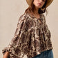 BiBi Printed Woven Front Tied Blouse with Baloon Sleeve - DAVERRI FASHIONS