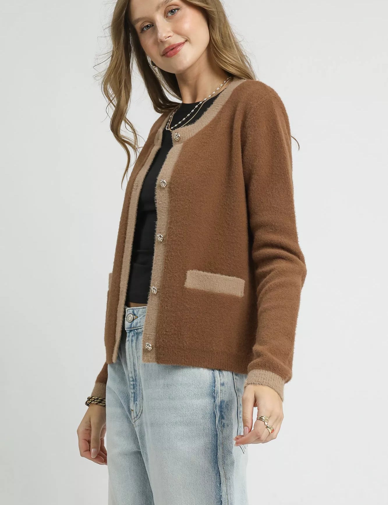Umgee Two-Tone Button Front Cardigan | Cardigans Daverri Fashions
