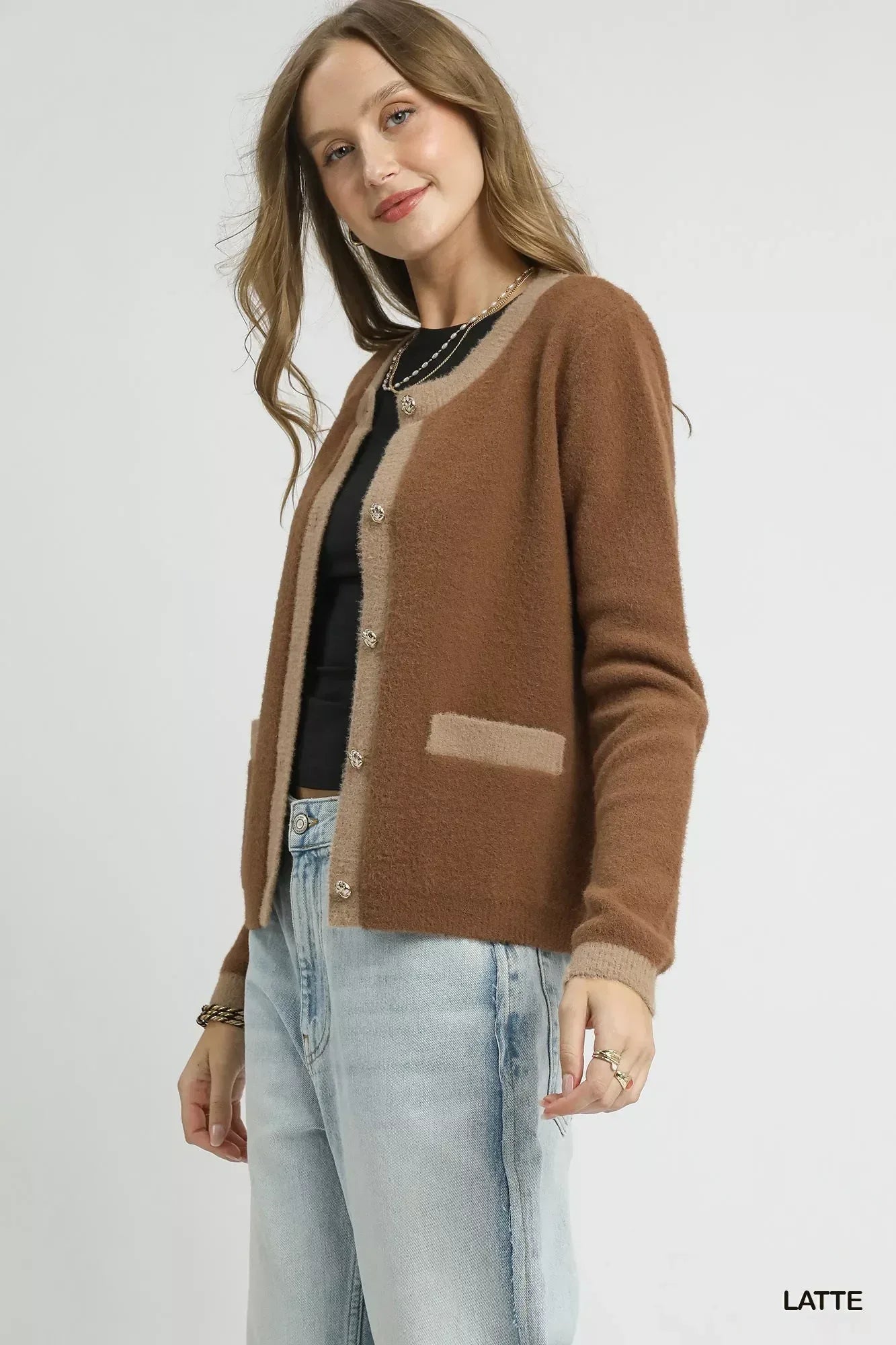 Umgee Two-Tone Button Front Cardigan - DAVERRI FASHIONS