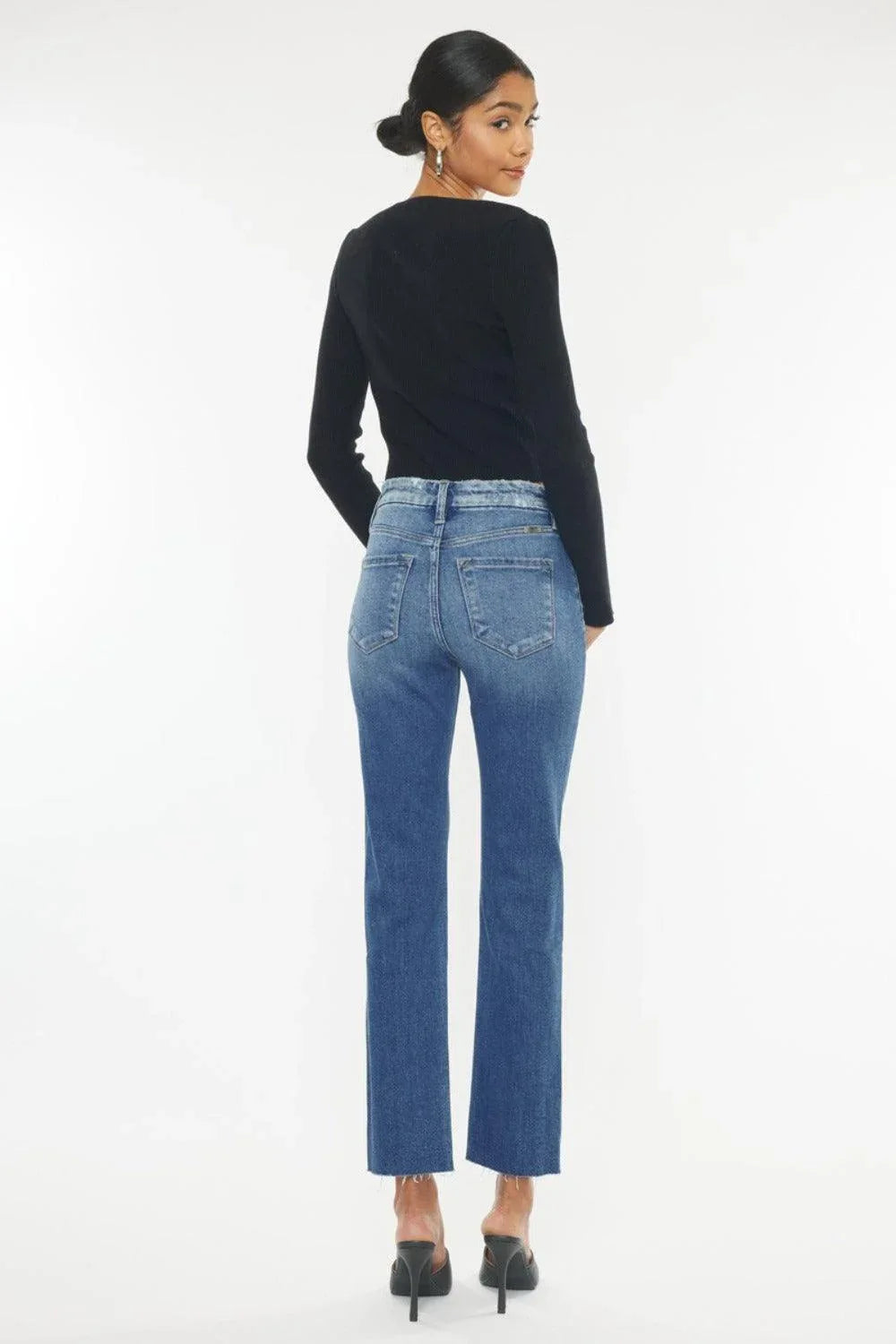Kancan High Rise Wide Waistband Slim Straight Jeans - DAVERRI FASHIONS
