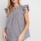 Ces Femme Plaid Notched Ruffled Cap Sleeve Blouse Blouses