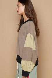 POL Waffle-Knit Detail Color Block Round Neck Sweatshirt | Sweatshirts Daverri Fashions