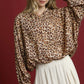 Umgee Leopard Print Balloon Sleeve Blouse LATTE