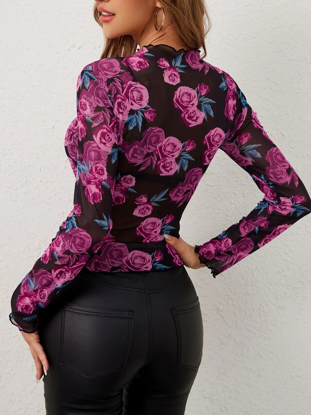 Floral Mock Neck Long Sleeve Top | Tops Daverri Fashions