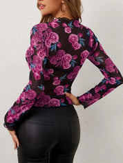 Floral Mock Neck Long Sleeve Top | Tops Daverri Fashions