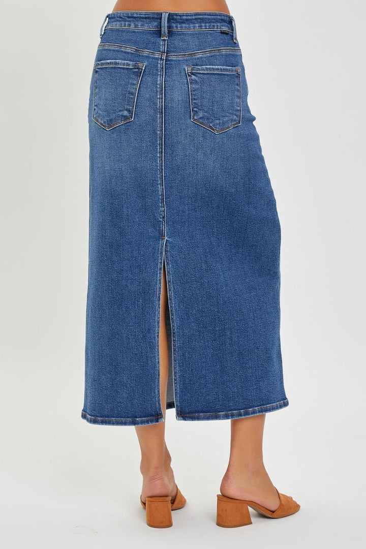 RISEN High Rise Back Slit Denim Skirt Skirts