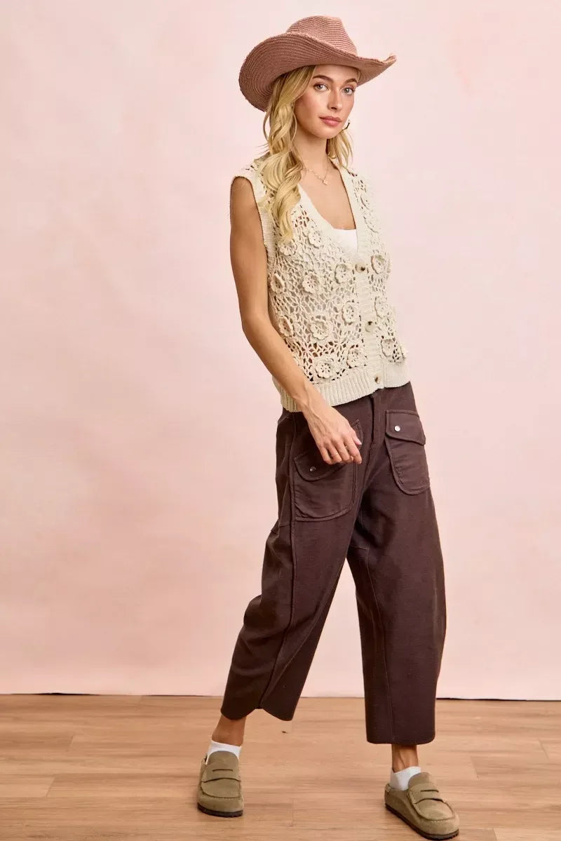 BiBi Washed Terry Pants with Pockets Vintage Mocha - DAVERRI FASHIONS