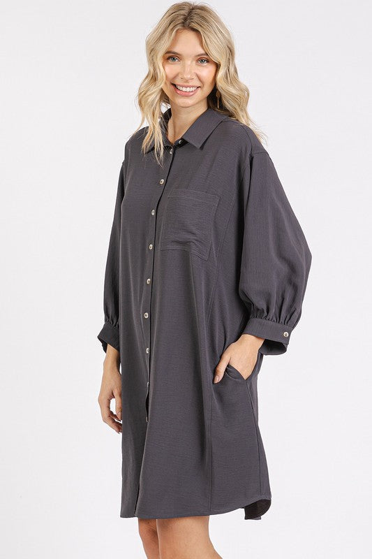 Mittoshop Airflow 3/4 Sleeve Buttoned Shirt Mini Dress