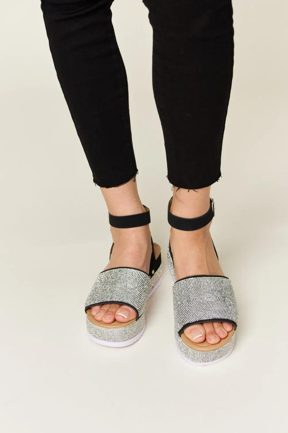 Forever Link Rhinestone Buckle Strappy Wedge Sandals Sandals