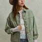 SO ME Vintage Washed olive green denim shacket with rolled sleeves and buttons