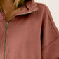 BiBi Stitch Detailed Elastic Hem Half Zip Fleece Hoodie Terracotta - DAVERRI FASHIONS