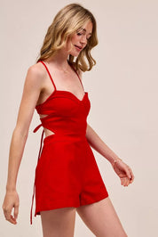 SO ME Fitted Open Back Game Day Romper with Lace Up Deta | Rompers Daverri Fashions