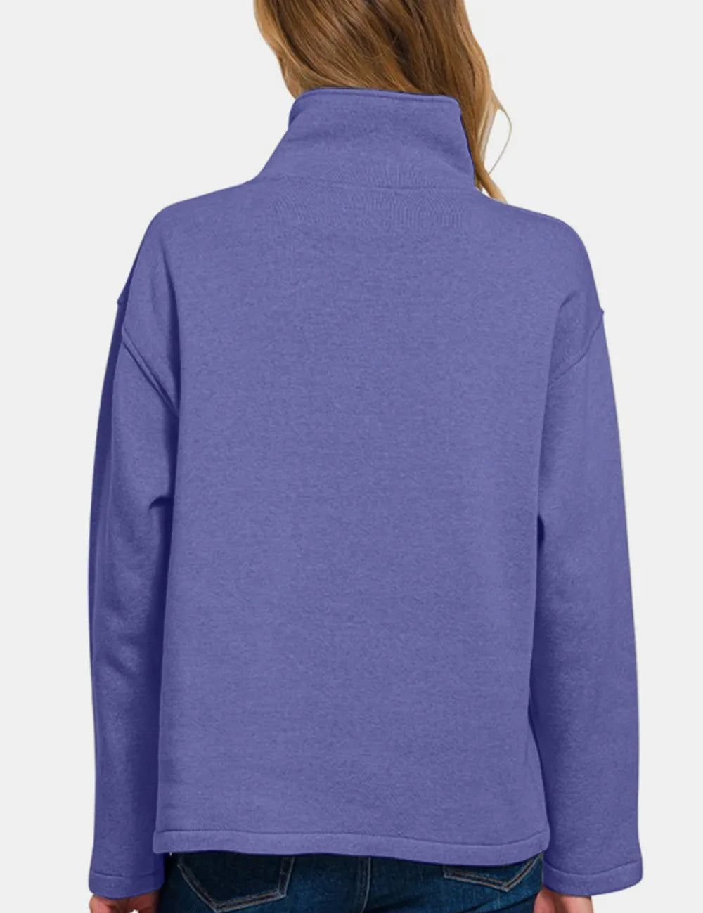 Zenana Turtleneck Half Snap Fleece Sweatshirt Blurple | Sweatshirts Daverri Fashions