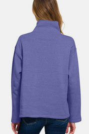 Zenana Turtleneck Half Snap Fleece Sweatshirt Blurple | Sweatshirts Daverri Fashions