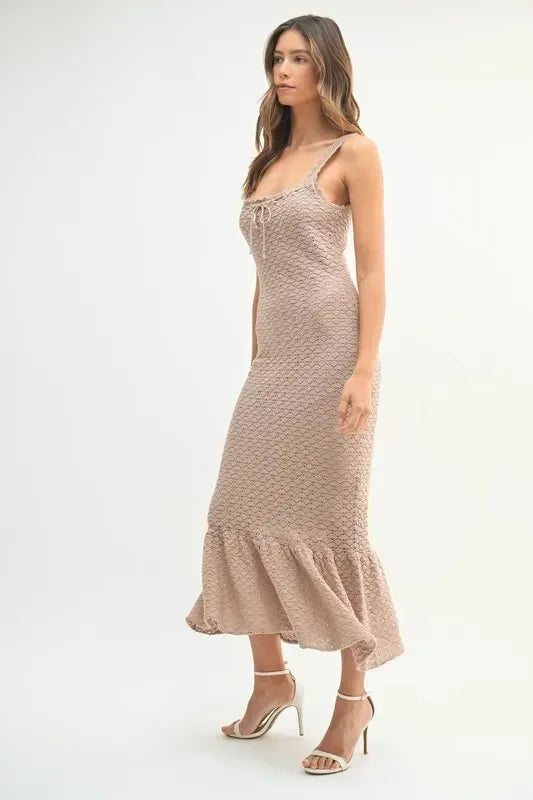 MABLE Ruffled Hem Sleeveless Crochet Knit Midi Dress - DAVERRI FASHIONS