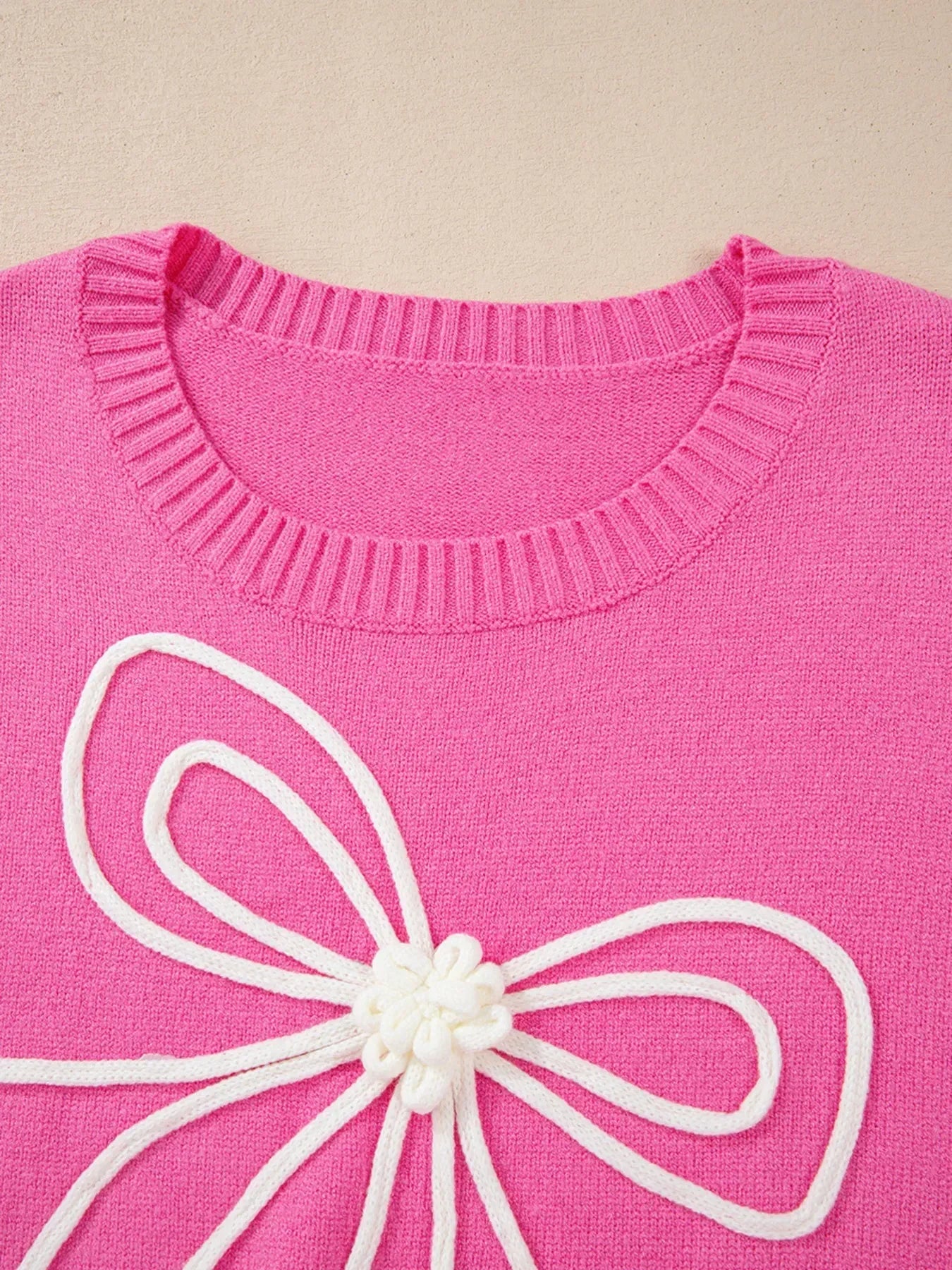 Ribbed Hem Long Sleeve Bow Tie Sweater - DAVERRI FASHIONS