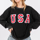 SAGE + FIG USA Letter Patch Round Neck Sweatshirt - DAVERRI FASHIONS