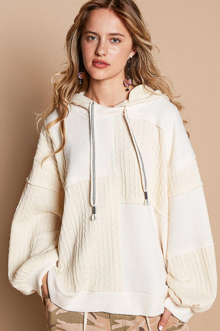 Hooded Knit Top with Exposed Seams Tops