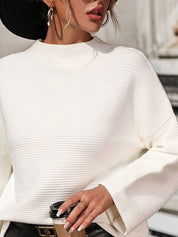 Mock Neck Drop Shoulder Knit Top | Knit Tops Daverri Fashions