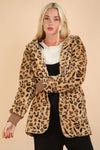 VERY J Fuzzy Leopard Long Sleeve Hooded Jacket - DAVERRI FASHIONS