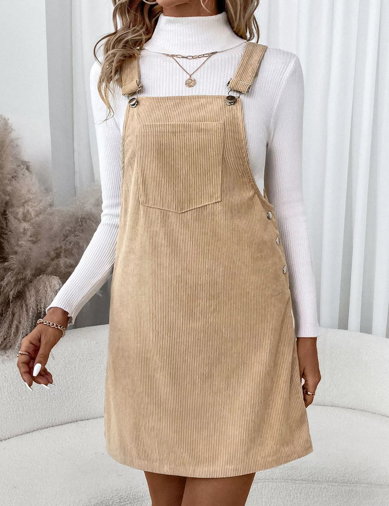 Tan Casual Corduroy Overall Dress | Overall Dresses Daverri Fashions