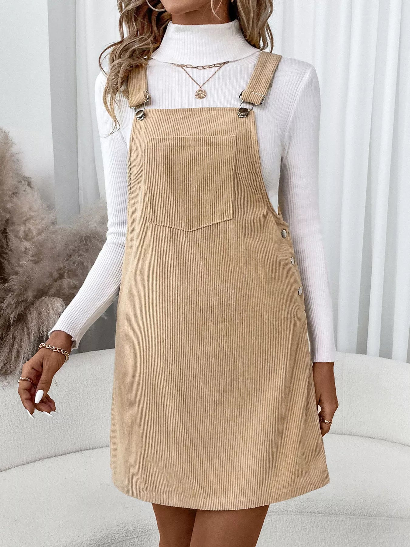 Tan Casual Corduroy Overall Dress | Overall Dresses Daverri Fashions