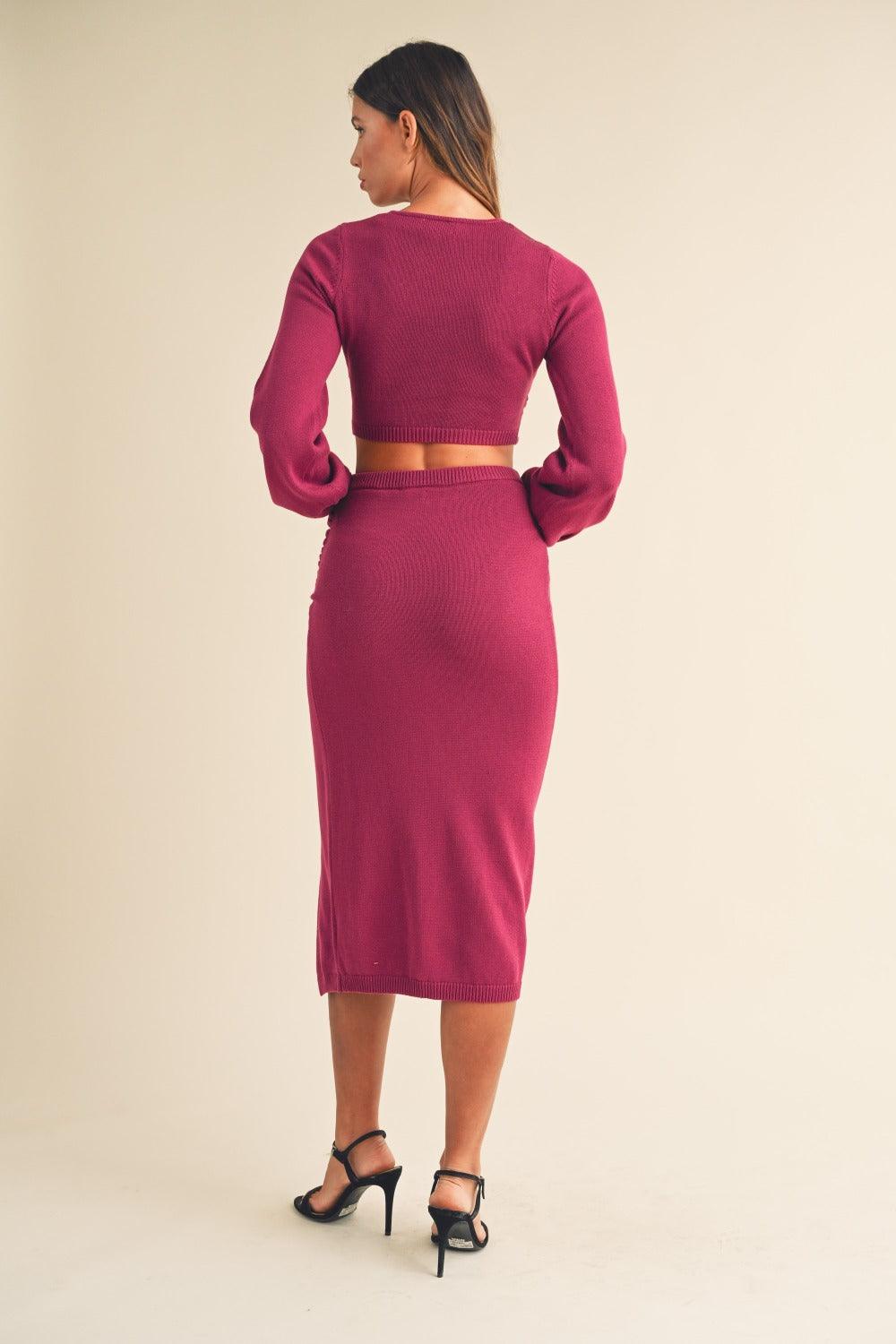 MABLE Front Twisted Knit Top and Midi Skirt Set | Outfit Sets Daverri Fashions