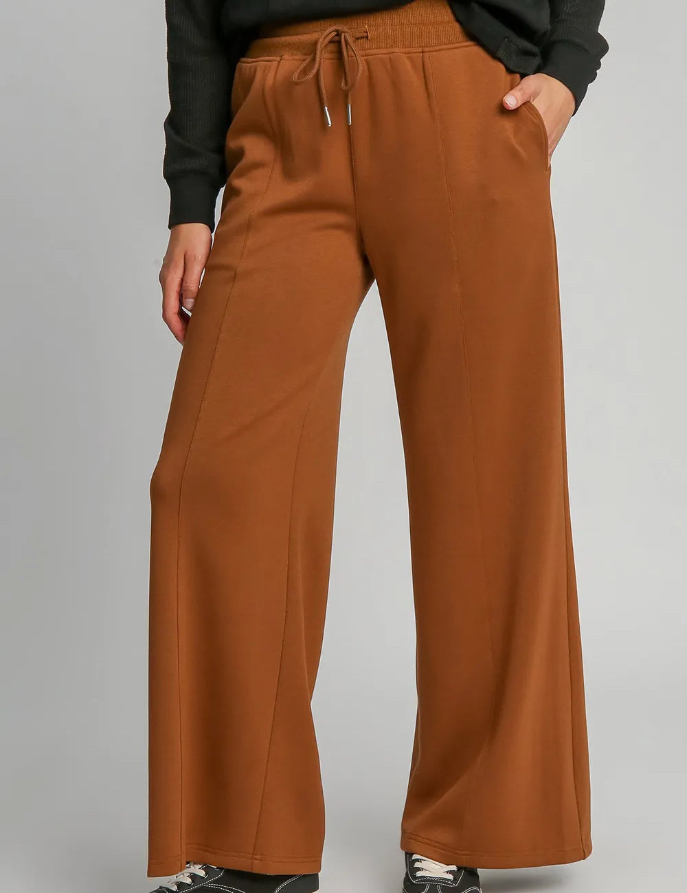Terracotta Umgee Drawstring Wide Leg Pants with Pockets | Daverri Fashions