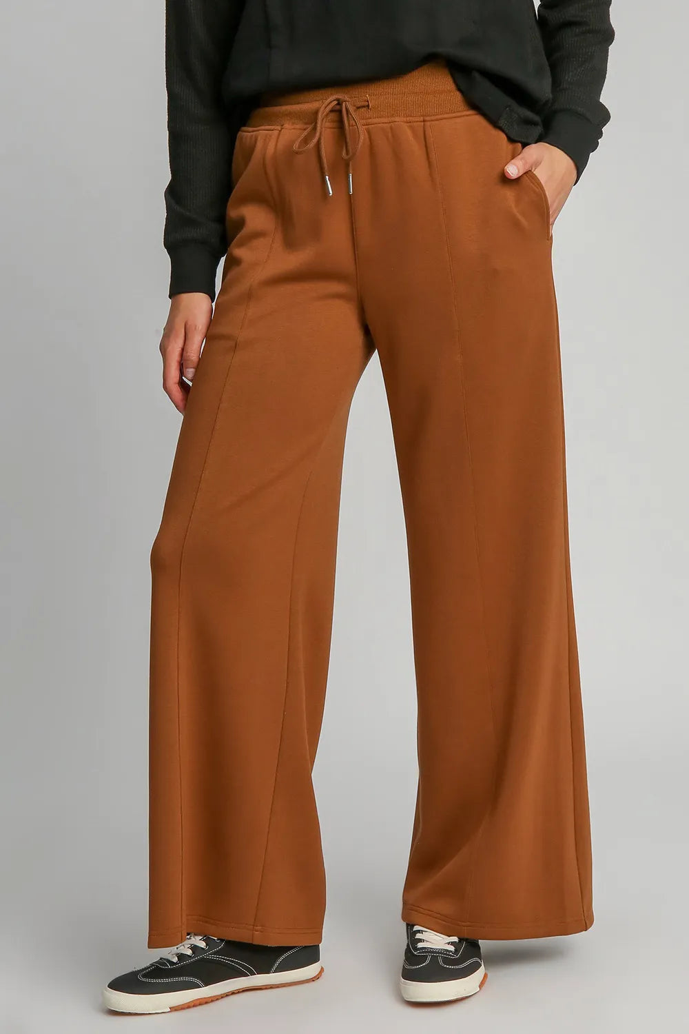 Umgee Drawstring Wide Leg Pants with Pockets Terracotta