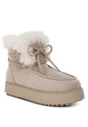 Beige Bunting Faux Fur Collar Flatform Boots | Boots Daverri Fashions