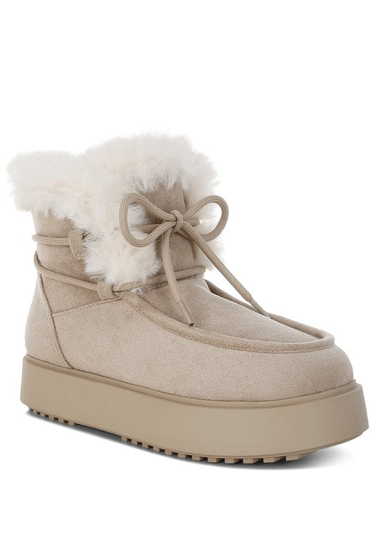Beige Bunting Faux Fur Collar Flatform Boots | Boots Daverri Fashions