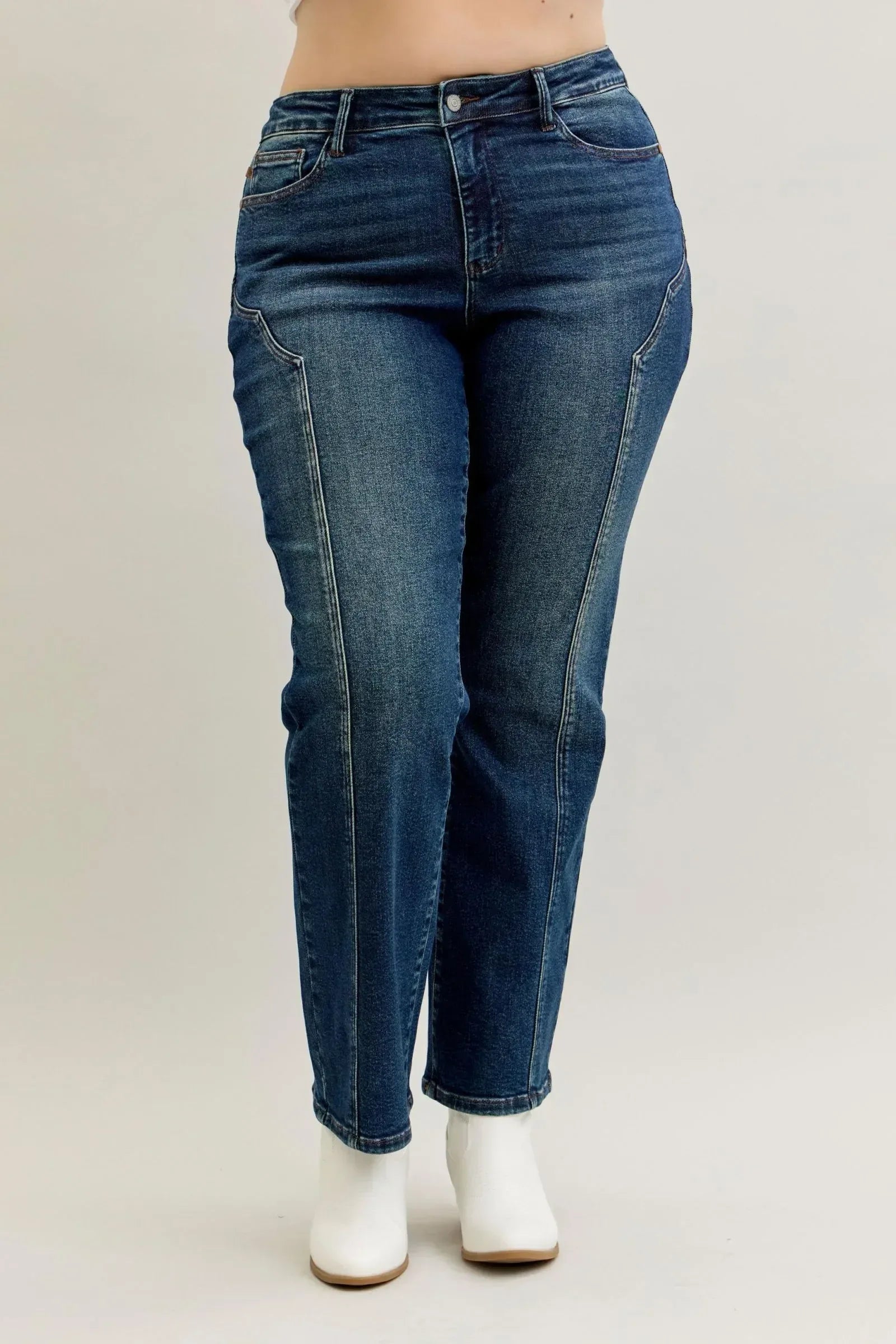 Judy Blue Full Size Seam Detail Straight Leg Jeans Plus Size - DAVERRI FASHIONS
