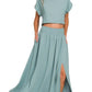 Zenana Heavy Woven Span Crop Tee & Skirt Set BLUE GREY Outfit Sets