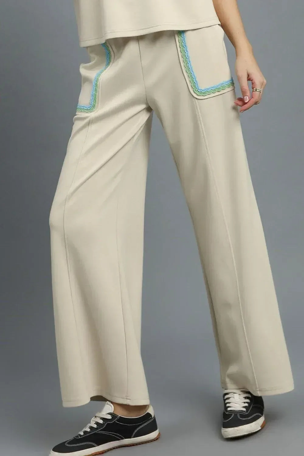 Umgee Drawstring Wide Leg Pants with Scallop Trim Detail - DAVERRI FASHIONS