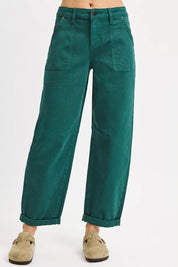 RISEN High Rise Ankle Cuffed Barrel Pants | Pants Daverri Fashions