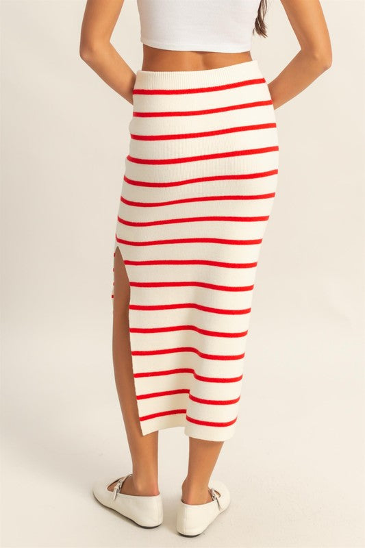 HYFVE Side Slit Striped Bodycon Sweater Skirt Skirts