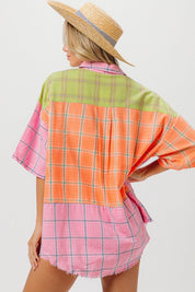 BiBi Plaid Collared Neck Half Sleeve Shirt | Shirts Daverri Fashions
