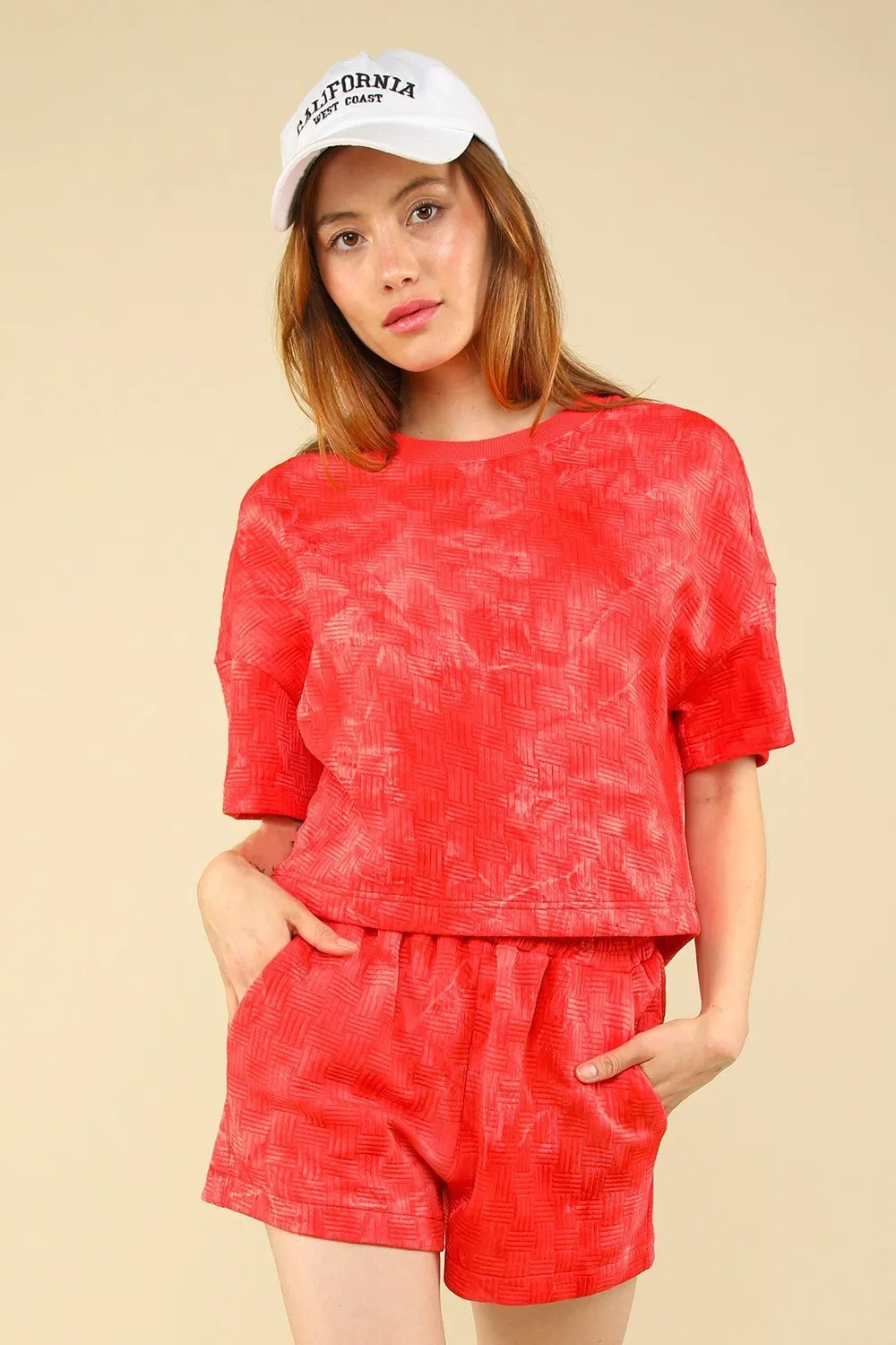 VERY J Quilted Washed Crop Top and Shorts Set Scarlet Shorts Sets
