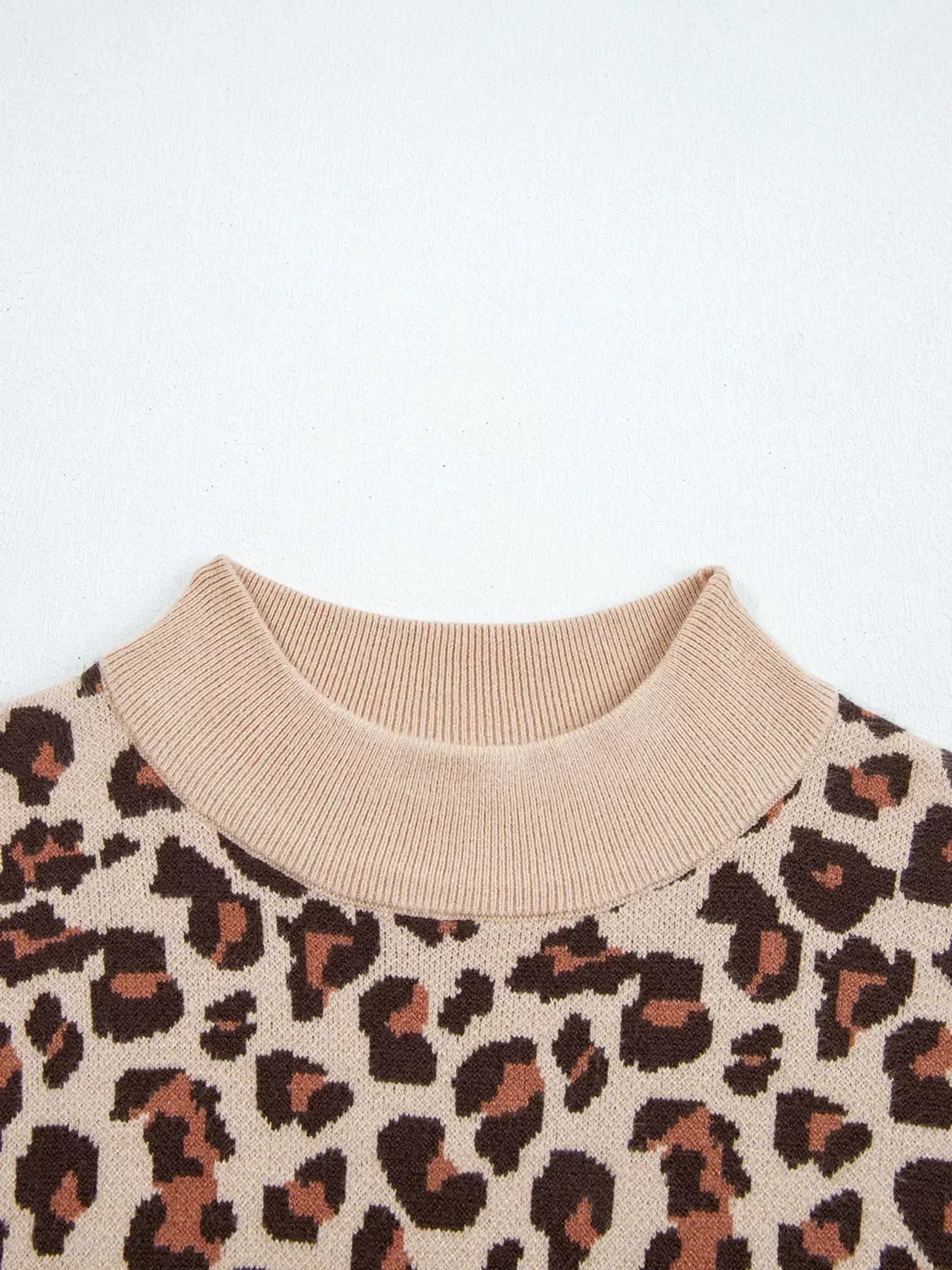 Leopard Print High Neck Shift Mini Sweater Dress - DAVERRI FASHIONS