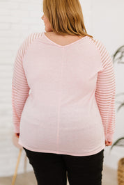 Plus Size Sheer Striped Sleeve V-Neck Top | Tops Daverri Fashions