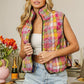 BiBi Quilted Washed Plaid Snap Down Vest Stained Glass XL Vests